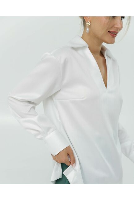 Рубашка хлопковая белая с лентой 8865 от byME 