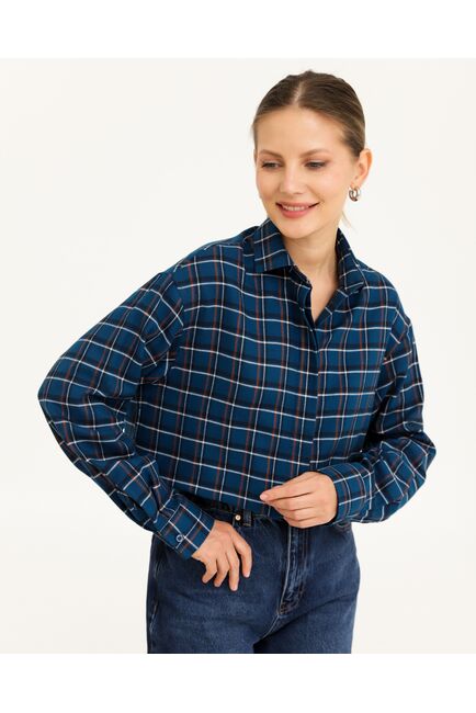 Рубашка хлопковая синяя в клетку 8934 от byME 