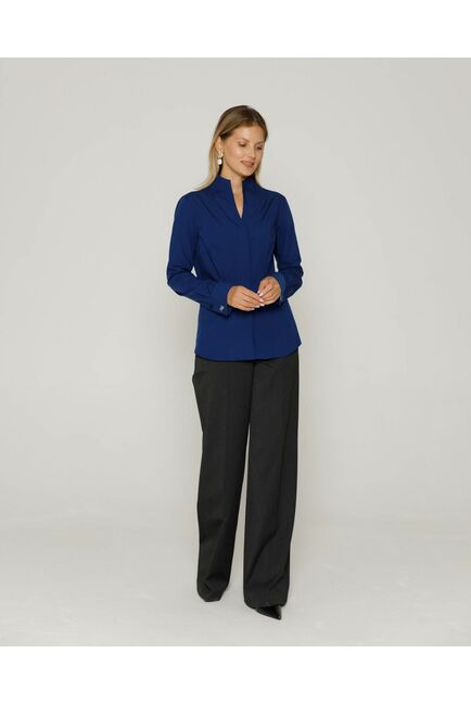 Женская рубашка под запонку воротник стойка  в темно-синем цвете - 8646 от byME 