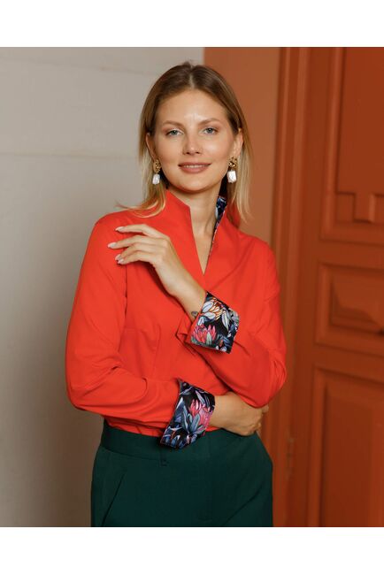 Женская рубашка под пуговицы воротник стойка коралловая  - 8651 от byME 