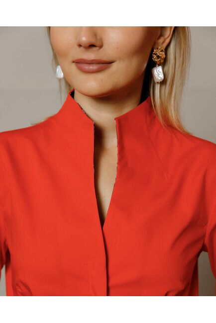 Женская рубашка под пуговицы воротник стойка коралловая  - 8651 от byME 