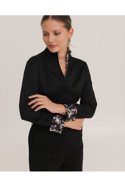 Рубашка хлопковая под пуговицы черная воротник стойка - 8941 от byME 