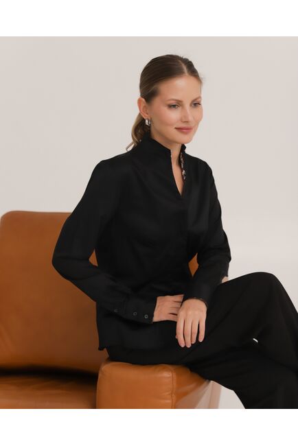 Рубашка хлопковая под пуговицы черная воротник стойка - 8941 от byME 