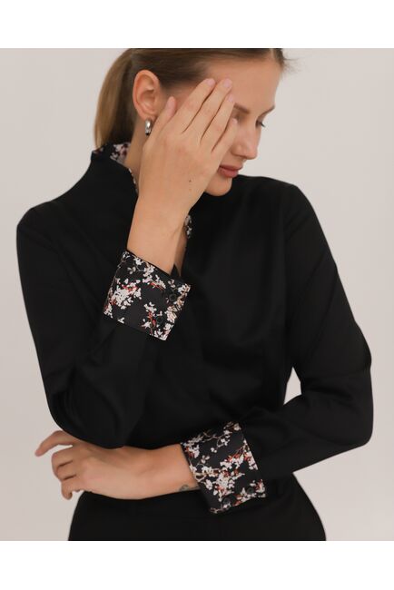 Рубашка хлопковая под пуговицы черная воротник стойка - 8941 от byME 