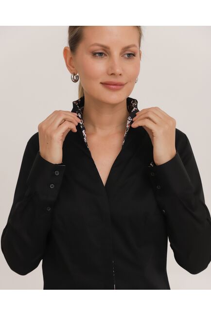 Рубашка хлопковая под пуговицы черная воротник стойка - 8941 от byME 