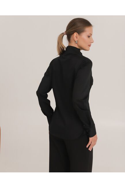 Рубашка хлопковая под пуговицы черная воротник стойка - 8941 от byME 