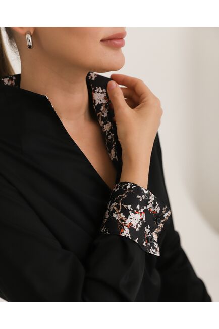 Рубашка хлопковая под пуговицы черная воротник стойка - 8941 от byME 