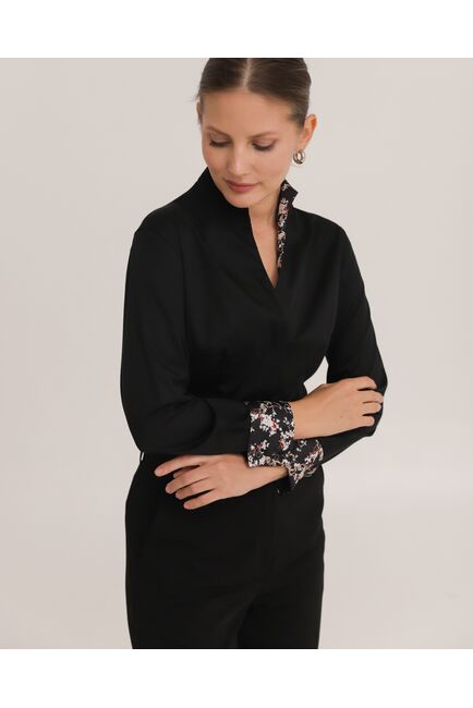 Рубашка хлопковая под пуговицы черная воротник стойка - 8941 от byME 