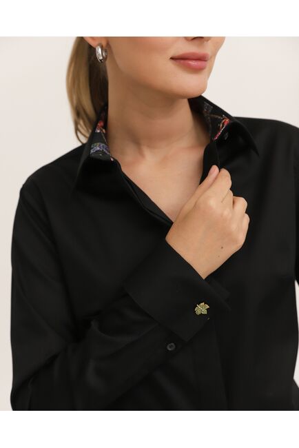 Рубашка хлопковая под запонки черная с отделкой стрекозы 8945 от byME 