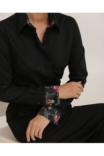 Рубашка хлопковая под запонки черная с отделкой стрекозы 8945 от byME 