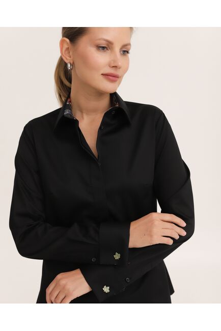 Рубашка хлопковая под запонки черная с отделкой стрекозы 8945 от byME 