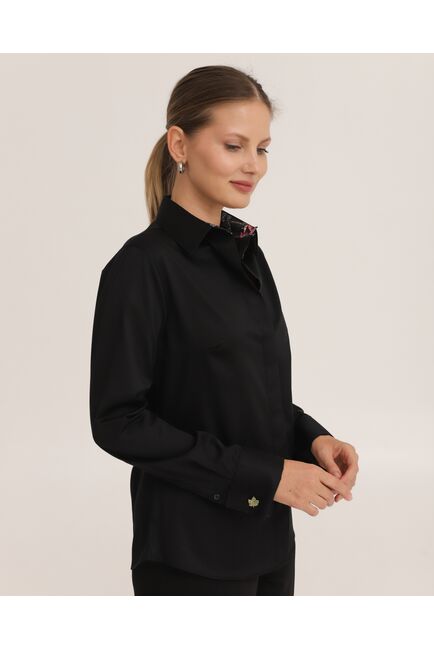 Рубашка хлопковая под запонки черная с отделкой стрекозы 8945 от byME 