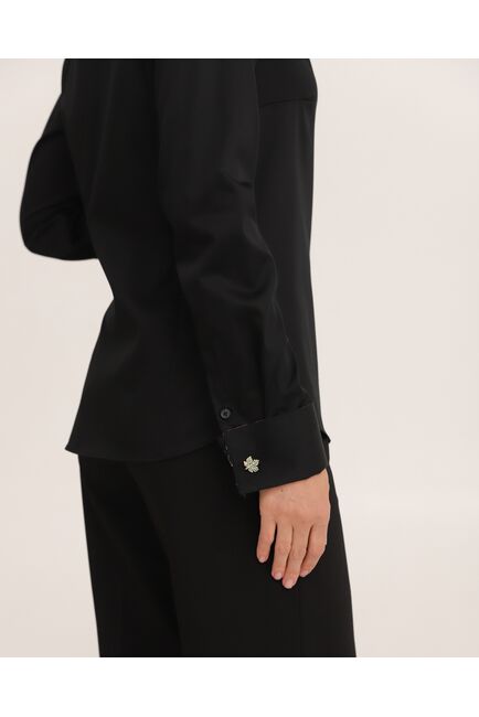 Рубашка хлопковая под запонки черная с отделкой стрекозы 8945 от byME 