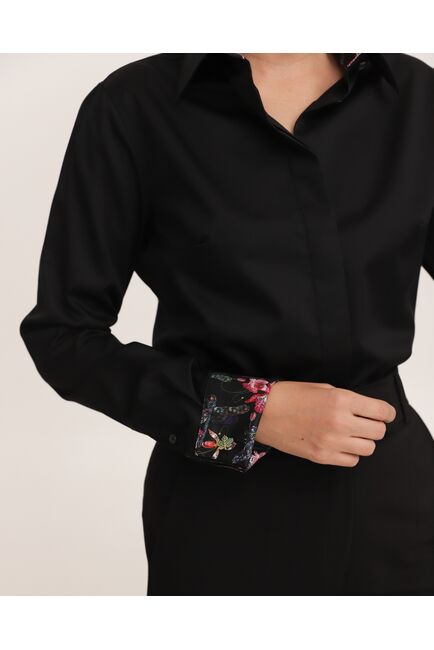 Рубашка хлопковая под запонки черная с отделкой стрекозы 8945 от byME 