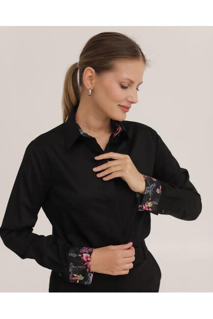 Рубашка хлопковая под запонки черная с отделкой стрекозы 8945 от byME 