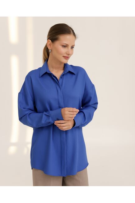 Рубашка бамбуковая синяя оверсайз - 8948 от byME 