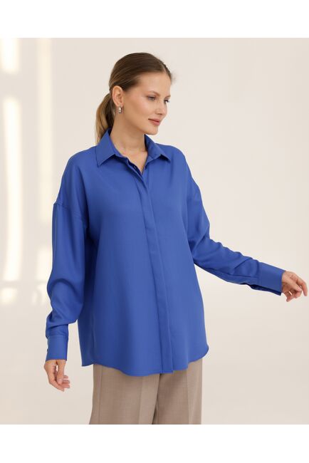 Рубашка бамбуковая синяя оверсайз - 8948 от byME 