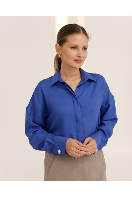 Рубашка бамбуковая синяя оверсайз - 8948 от byME 