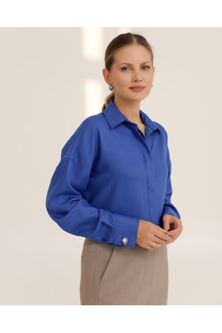 Рубашка бамбуковая синяя оверсайз - 8948 от byME 