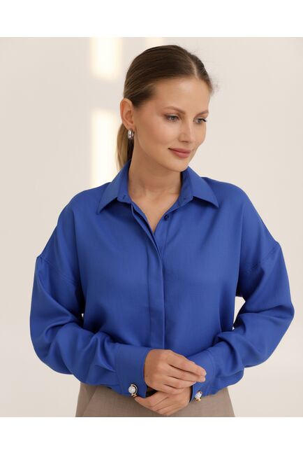 Рубашка бамбуковая синяя оверсайз - 8948 от byME 