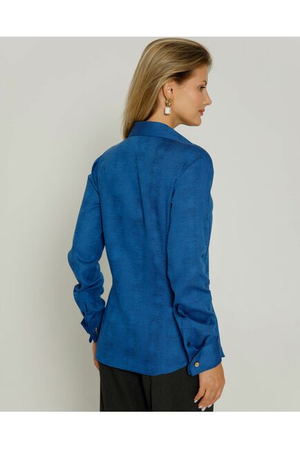 Рубашка под запонку из фактурной ткани синяя - 8656 от byME 