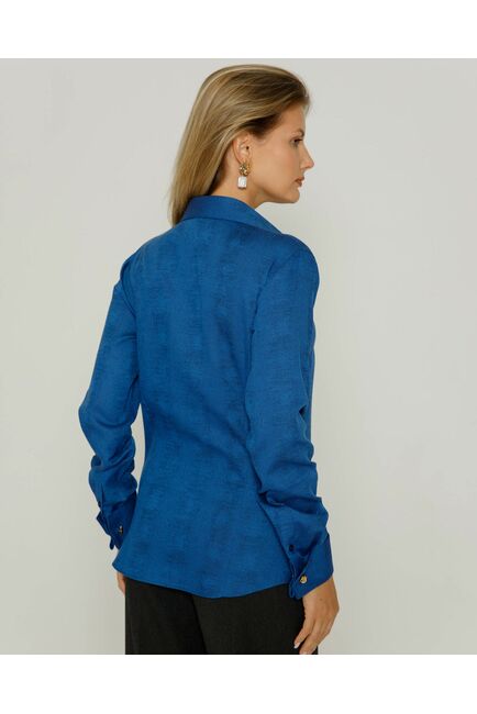 Рубашка под запонку из фактурной ткани синяя - 8656 от byME 