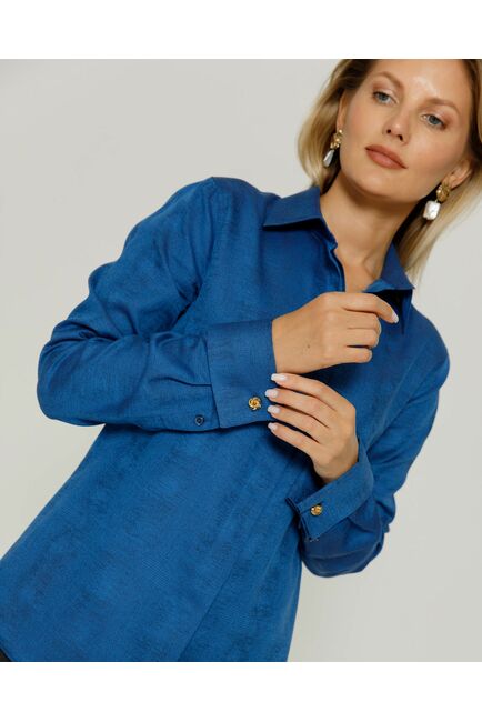 Рубашка под запонку из фактурной ткани синяя - 8656 от byME 