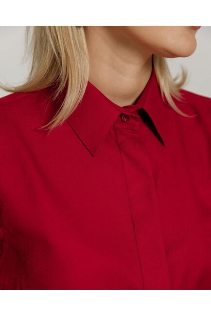 Женская рубашка под запонку из фактурной ткани бордовая- 8657 от byME 