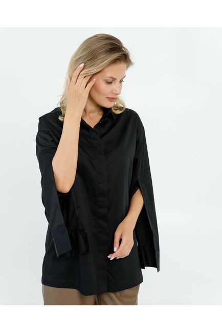 Женская рубашка из хлопка сатинового плетения с пуговицами на рукавах- 8672 от byME 