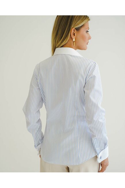 Женская рубашка под запонку белая в голубую полоску - 8505 от byME 