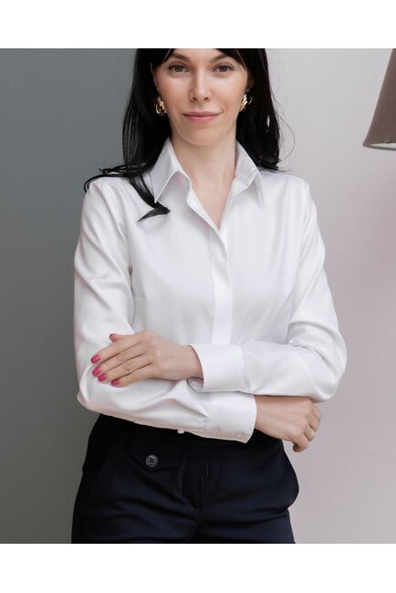 Женская рубашка из хлопка под пуговицы белая ребристой фактуры - 8515 от byME 