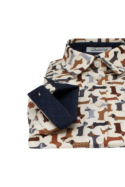 Женская рубашка под пуговицы с супатной застежкой полуприталенная с отделкой принт - 7949 от DoubleCuff 