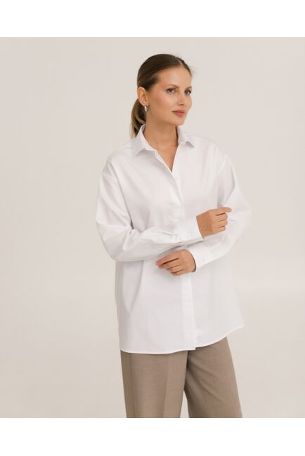 Рубашка хлопковая белая елочка - 8950 от byME 