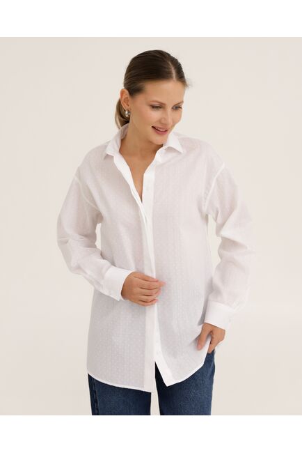 Рубашка хлопоквая белая фактура полоска и горошек - 8951 от byME 