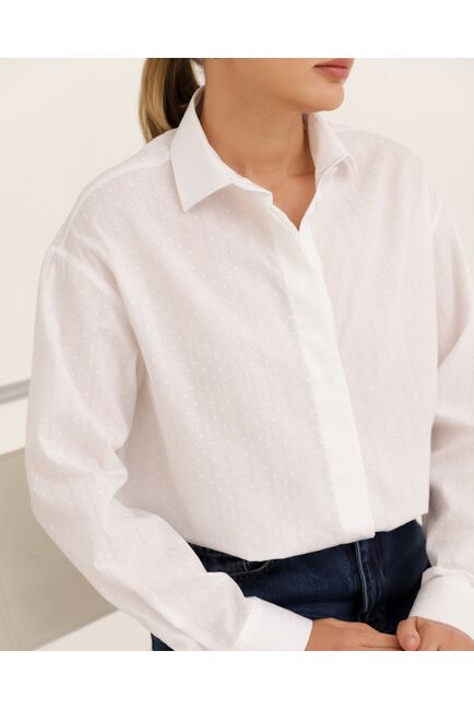 Рубашка хлопоквая белая фактура полоска и горошек - 8951 от byME 