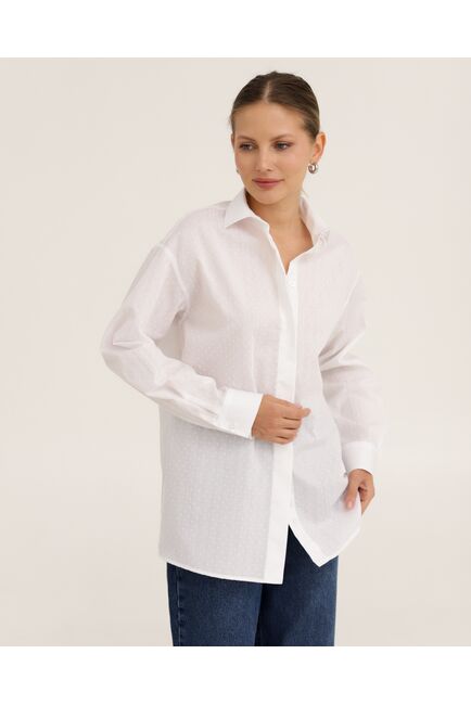 Рубашка хлопоквая белая фактура полоска и горошек - 8951 от byME 