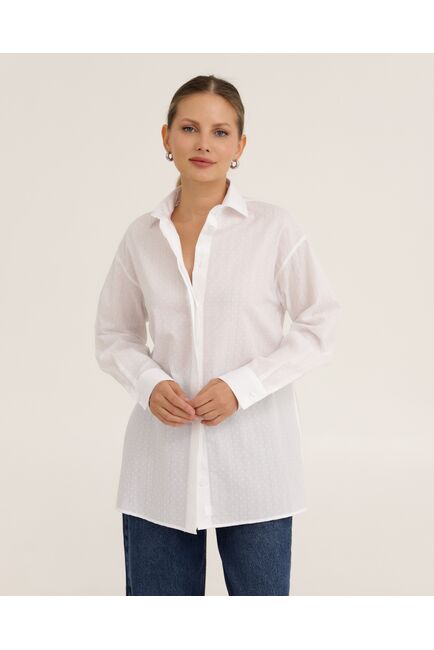 Рубашка хлопоквая белая фактура полоска и горошек - 8951 от byME 