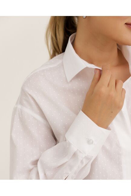 Рубашка хлопоквая белая фактура полоска и горошек - 8951 от byME 