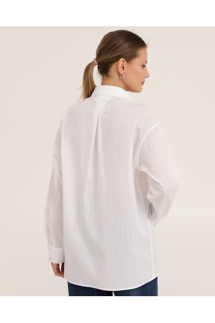 Рубашка хлопоквая белая фактура полоска и горошек - 8951 от byME 