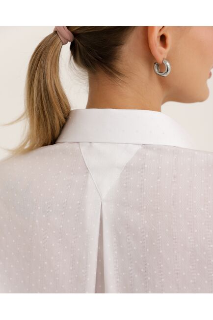 Рубашка хлопоквая белая фактура полоска и горошек - 8951 от byME 