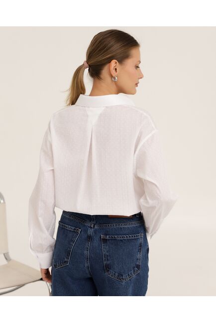 Рубашка хлопоквая белая фактура полоска и горошек - 8951 от byME 