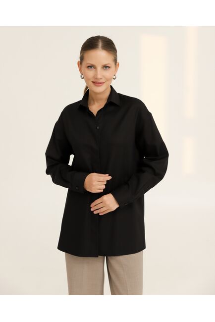 Рубашка хлопковая черная фактура елочка - 8954 от byME 