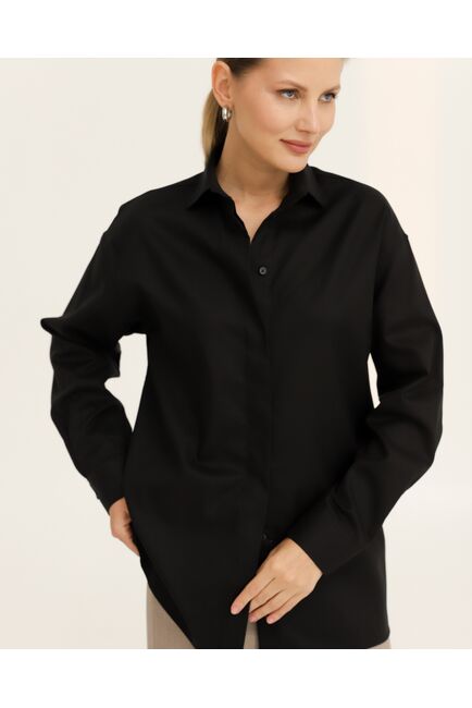 Рубашка хлопковая черная фактура елочка - 8954 от byME 