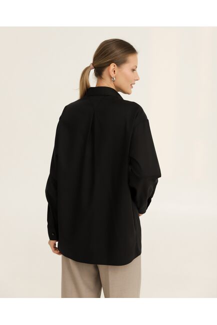 Рубашка хлопковая черная фактура елочка - 8954 от byME 