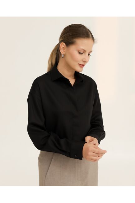 Рубашка хлопковая черная фактура елочка - 8954 от byME 