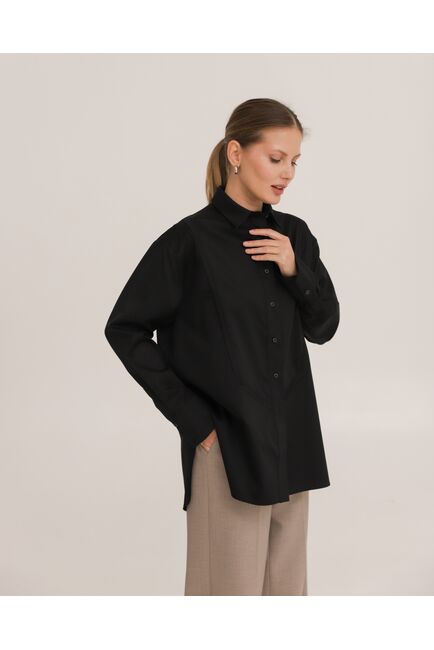 Рубашка хлопковая черная с манишкой 8933 от byME 