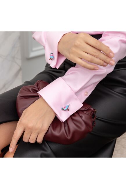 Женская рубашка из хлопка под запонку розовая- 7329 от byME 