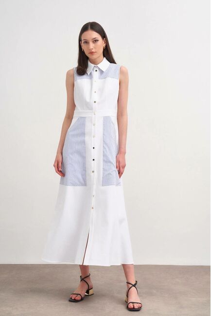 Платье белое в голубую полоску из хлопка от LW 