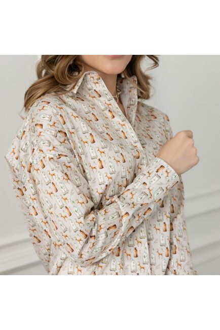 Женская рубашка в прямом силуэте в бежевых оттенках - 8028 от byME 