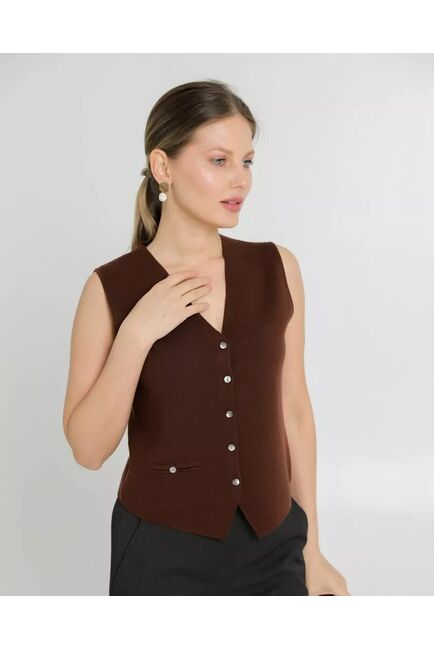 Жилет женский из шерсти мериноса тонкой вязки коричневый от byME 